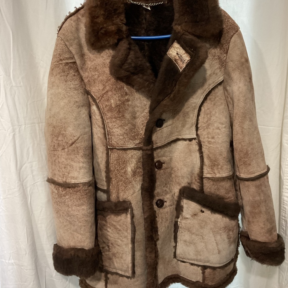 Vintage shearling leather coat jacket - medium/ 38
